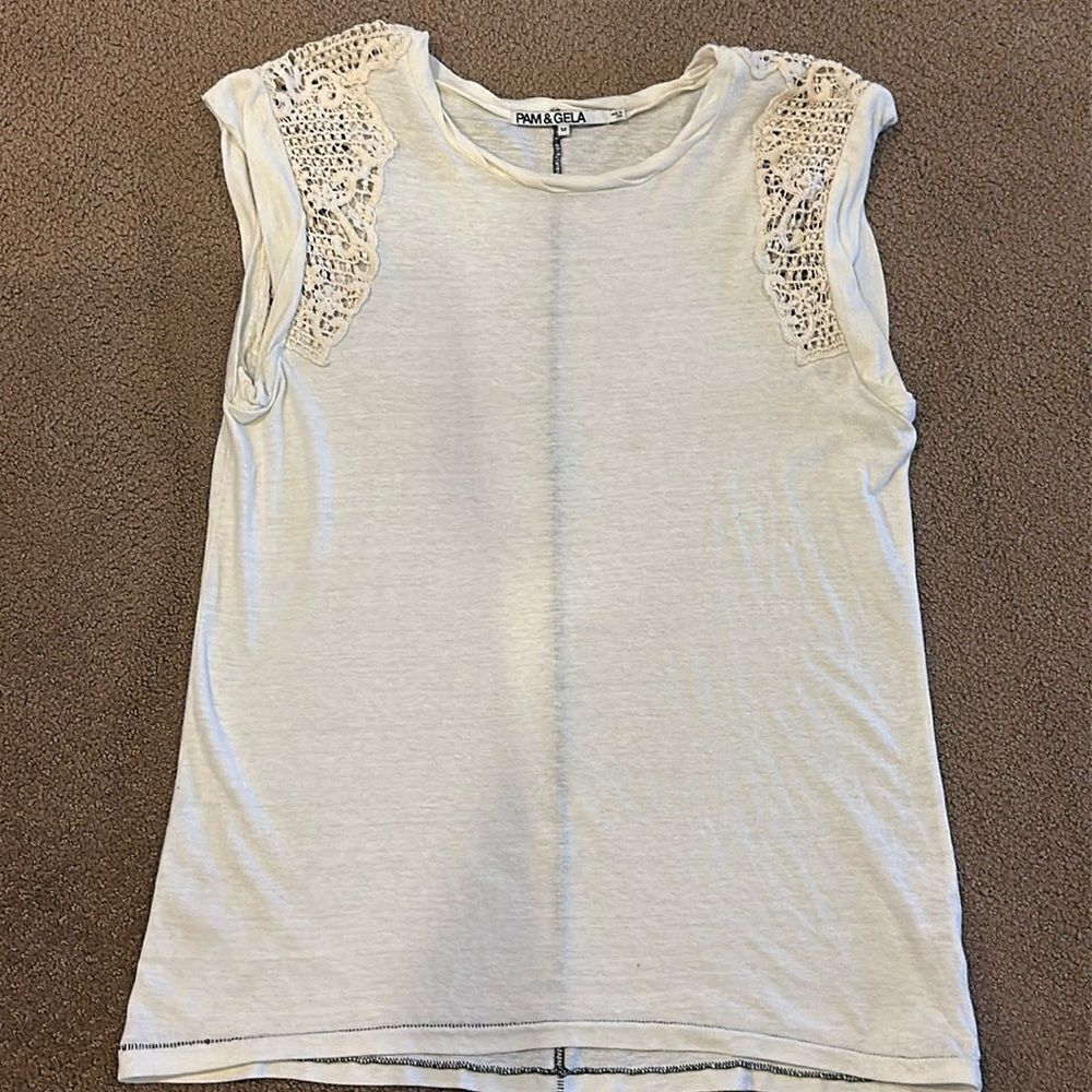 Pam & Gela Women’s Ivory Lace long Tank top - Size M